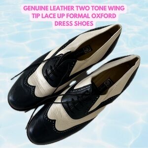 Two Tone Wing Tip Lace up Formal Oxford Dress Shoes